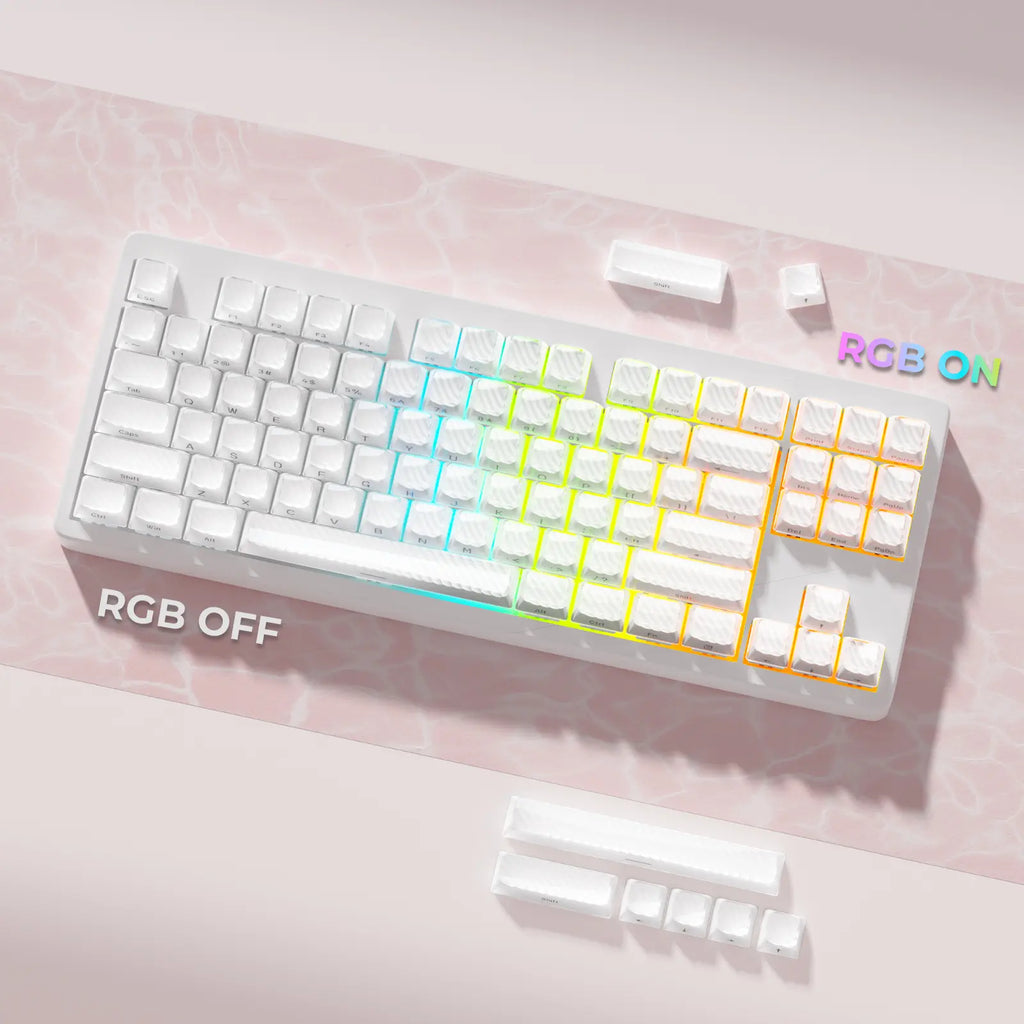XVX Magic Wave 136-Key Crystal Ice-Cube Keycap Set - Stylish White/Pink/Blue Transparent Side-Print for Gaming and Aesthetic Girl Setups (Keyboard Not Included)