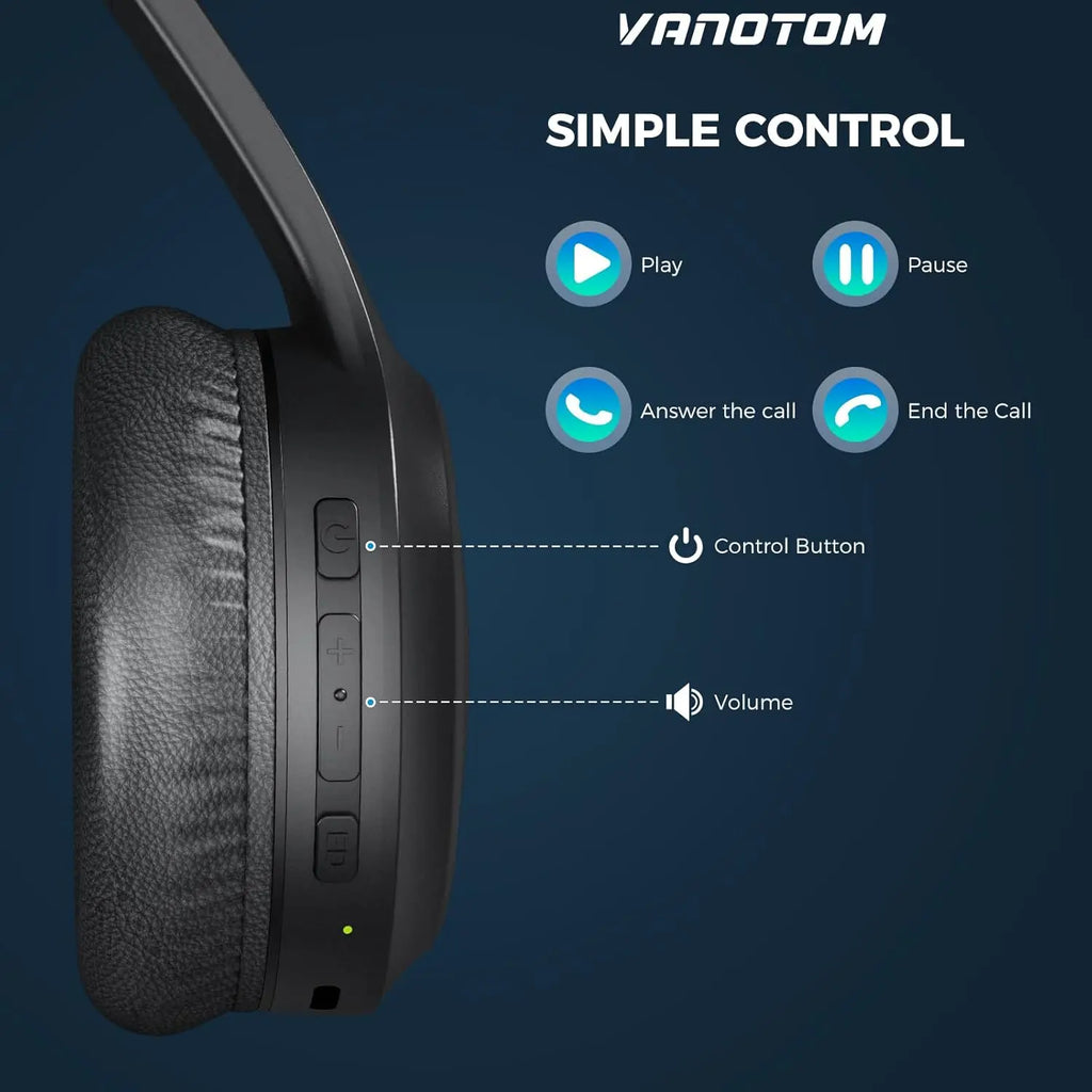 VANOTOM Wireless Bluetooth Headphones - Foldable Over-Ear Headset for Gaming, Music & Calls - Perfect Gift for Halloween & Christmas - Ideal for Outdoor Fun & Summer Vibes