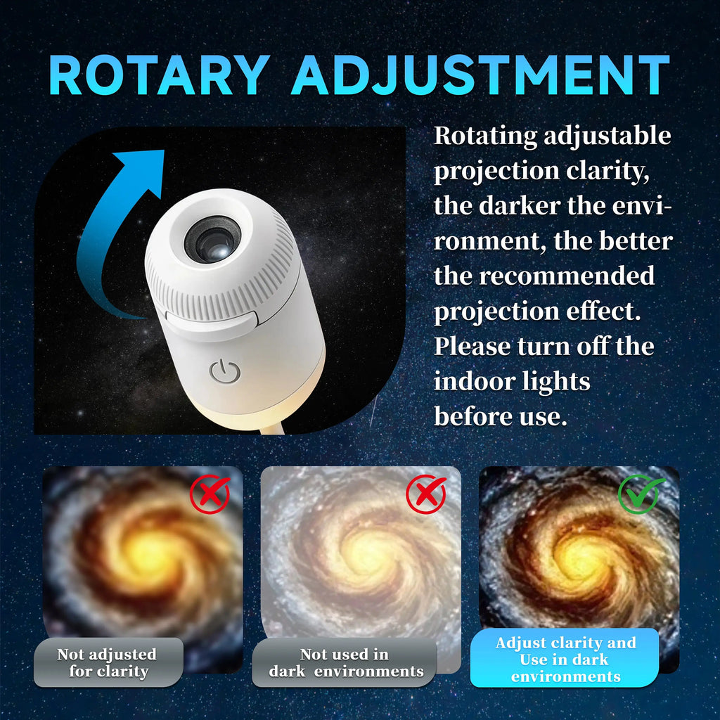2-in-1 USB Galaxy Projector Night Light - Stunning Starry Sky Atmosphere for Home, Rechargeable & Compact Design!