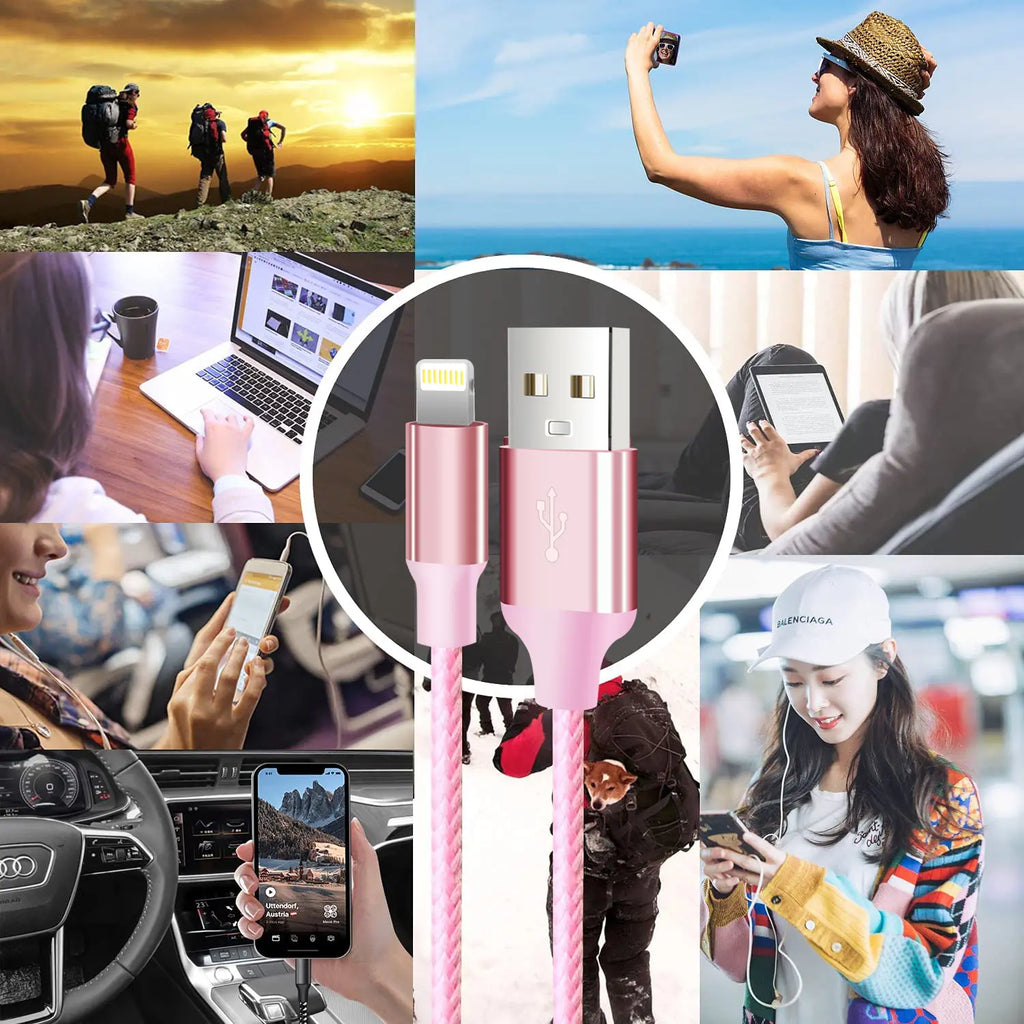 Cugunu Pink Braided USB Lightning Cable 5 Pack for Iphone 14/13/12/11/X/Max/8/7/6/5/Se/Plus - Mfi Certified, Durable, Waterproof