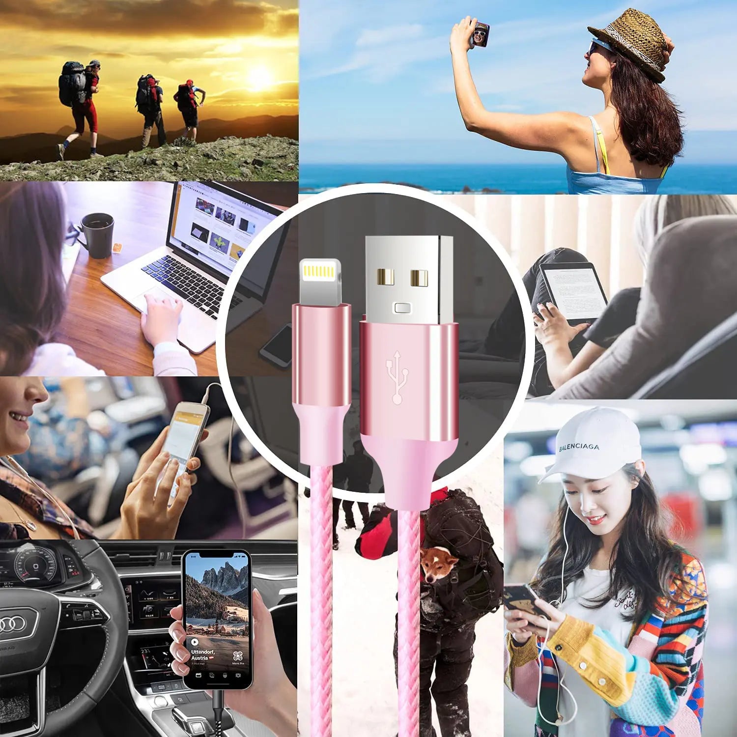 Cugunu Pink Braided USB Lightning Cable 5 Pack for Iphone 14/13/12/11/X/Max/8/7/6/5/Se/Plus - Mfi Certified, Durable, Waterproof
