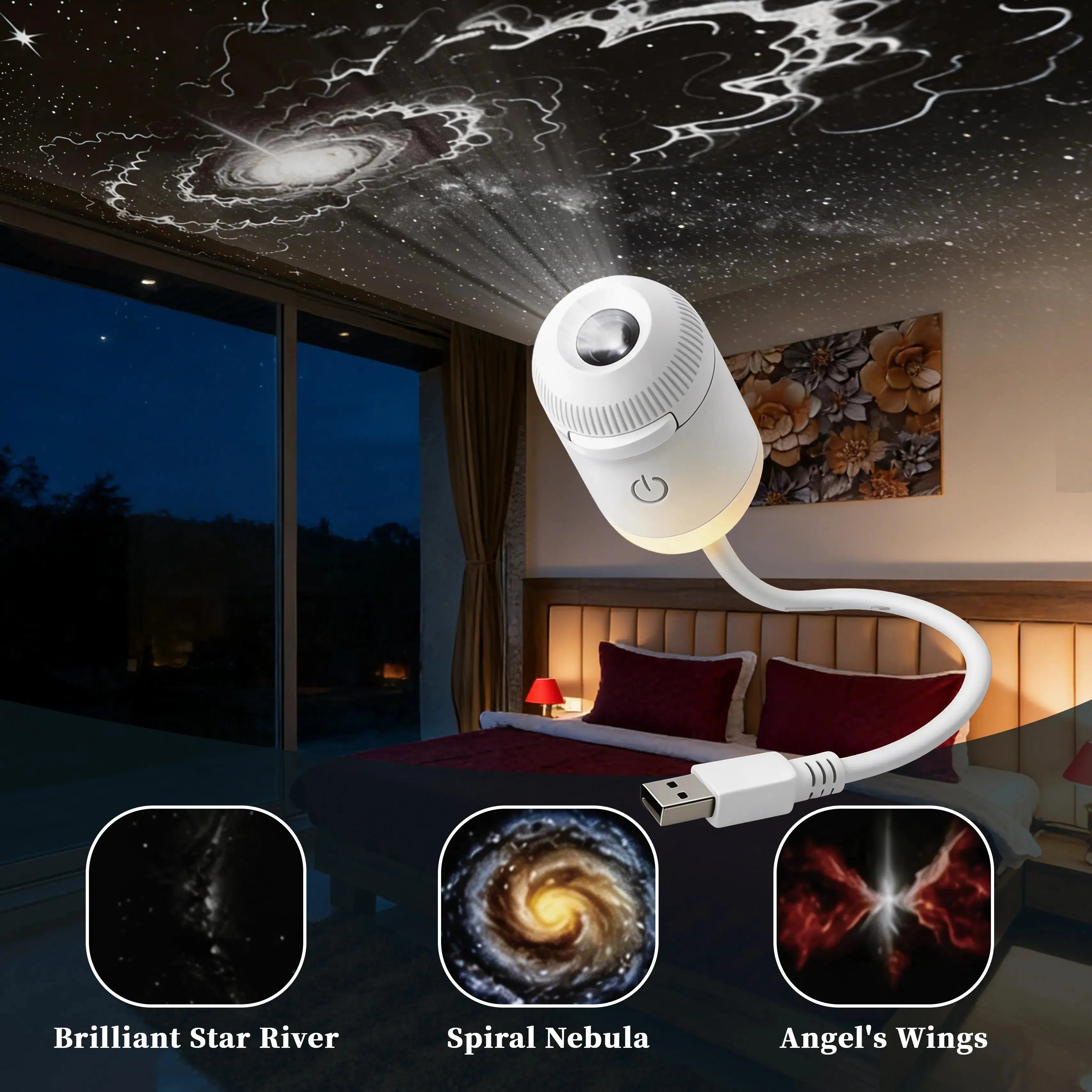 2-in-1 USB Galaxy Projector Night Light - Stunning Starry Sky Atmosphere for Home, Rechargeable & Compact Design!