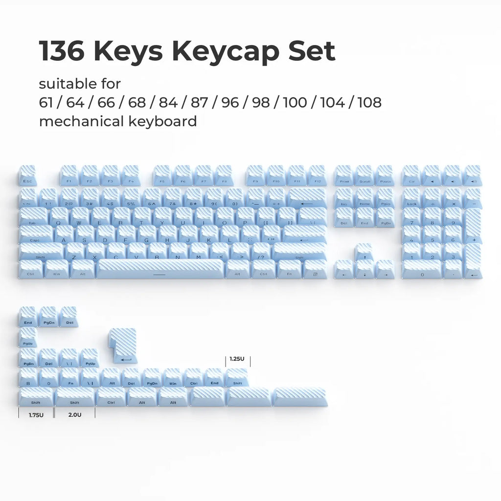 XVX Magic Wave 136-Key Crystal Ice-Cube Keycap Set - Stylish White/Pink/Blue Transparent Side-Print for Gaming and Aesthetic Girl Setups (Keyboard Not Included)
