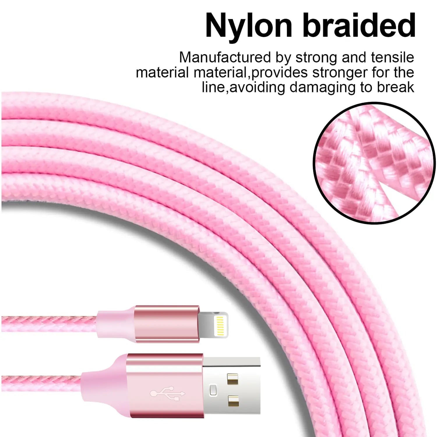 Cugunu Pink Braided USB Lightning Cable 5 Pack for Iphone 14/13/12/11/X/Max/8/7/6/5/Se/Plus - Mfi Certified, Durable, Waterproof