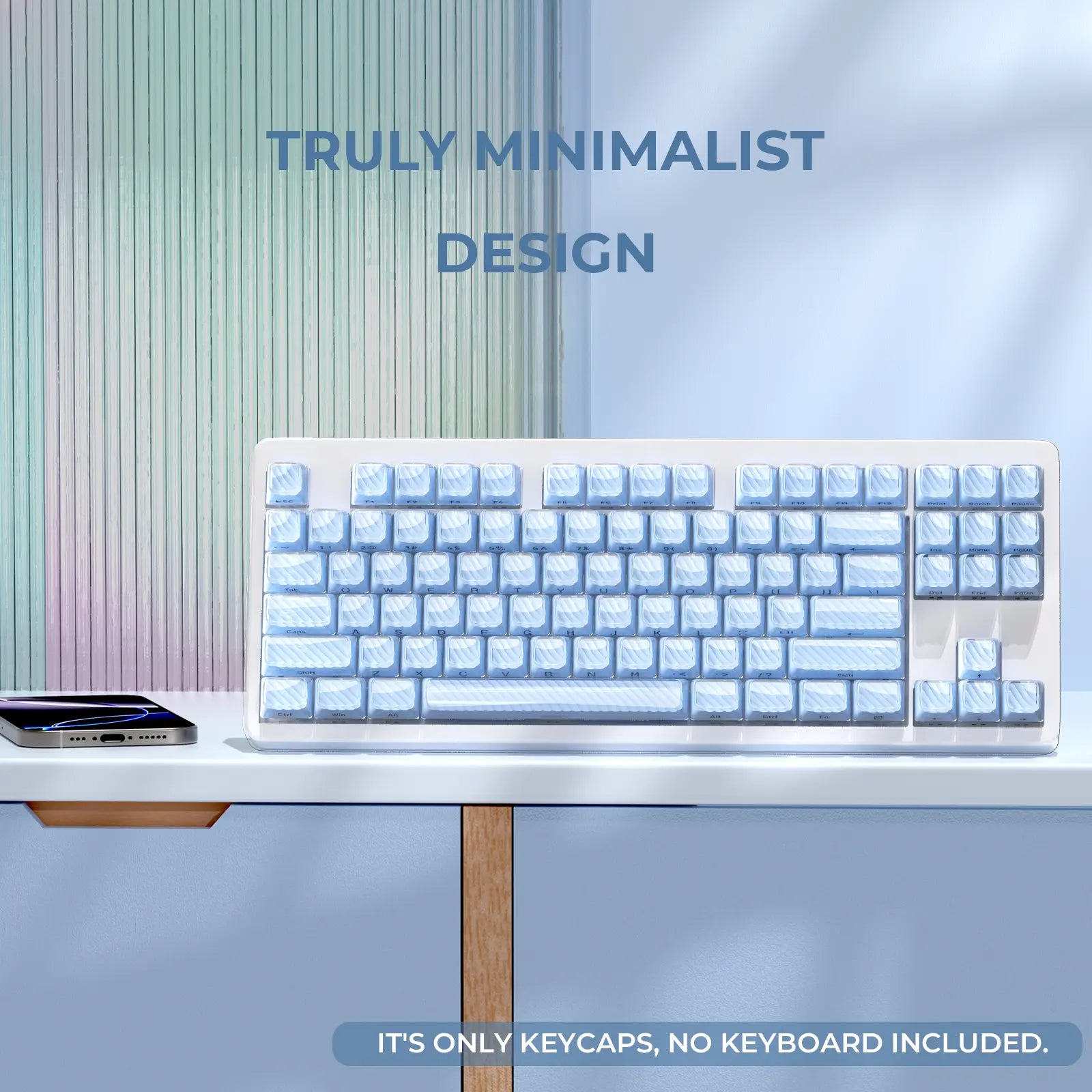 XVX Magic Wave 136-Key Crystal Ice-Cube Keycap Set - Stylish White/Pink/Blue Transparent Side-Print for Gaming and Aesthetic Girl Setups (Keyboard Not Included)
