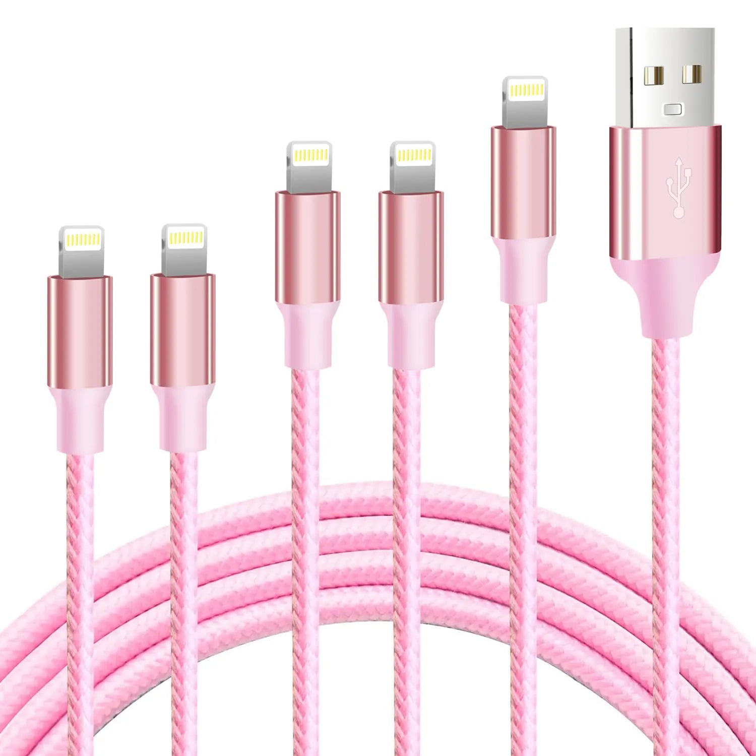 Cugunu Pink Braided USB Lightning Cable 5 Pack for Iphone 14/13/12/11/X/Max/8/7/6/5/Se/Plus - Mfi Certified, Durable, Waterproof