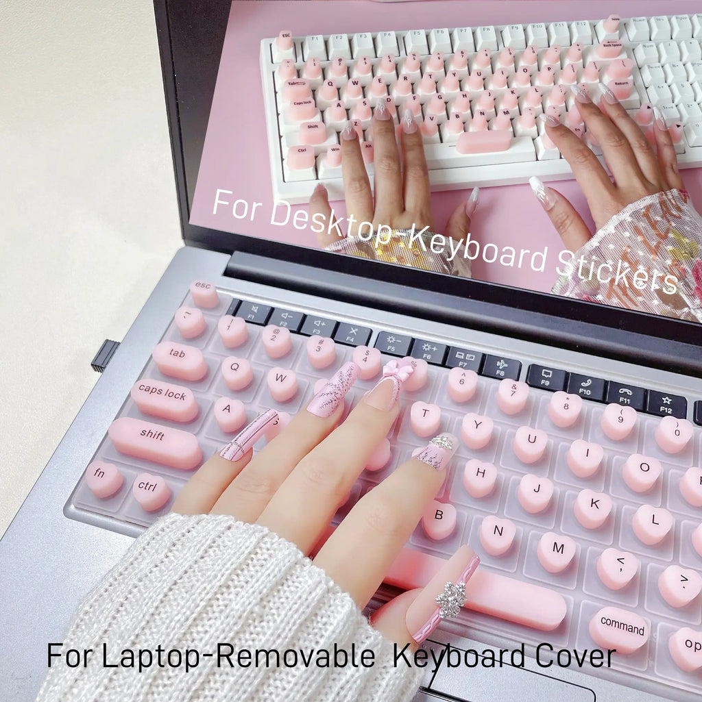 Nadytype Keyboard Sticker ,For Laptop or Desktop Keyboard, Silicon Riser Gift for Women Girls Pastel Color Pink