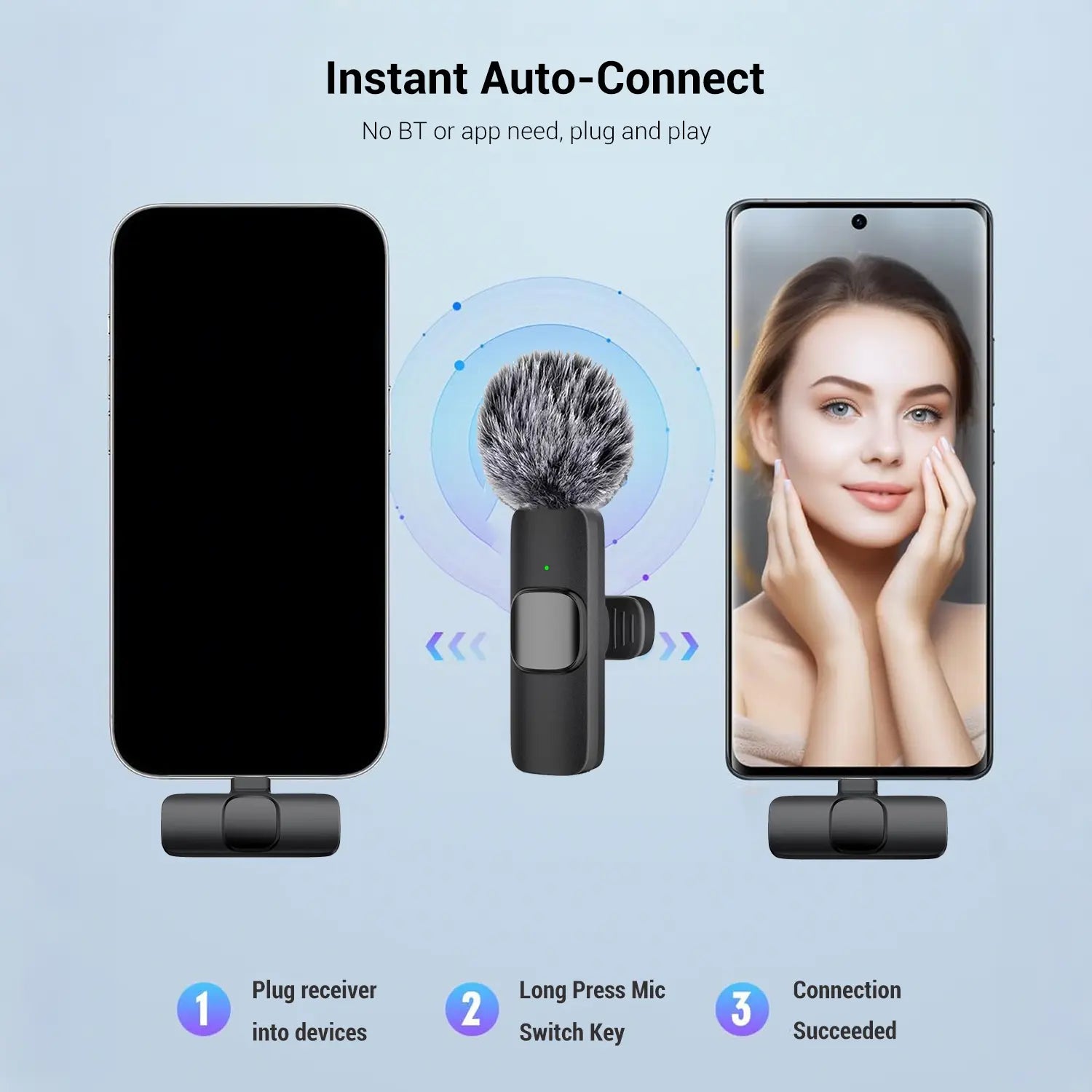 Wireless Mini Lavalier Microphone for iPhone, iPad, and Android - Noise-Cancelling Plug-and-Play Lapel Mic, USB-Rechargeable for Short-Video Platforms, Vlogs, and Live Streaming