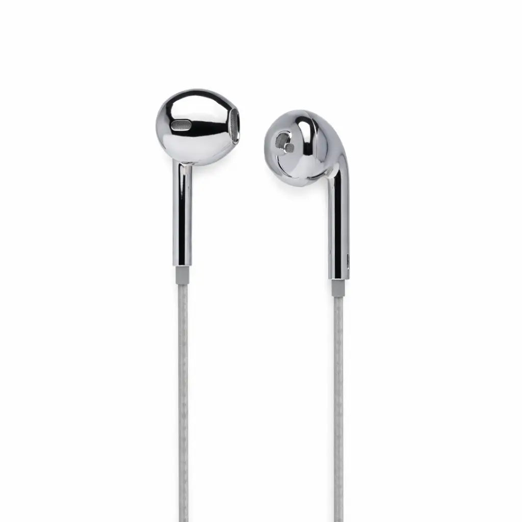 Stylish Metallic Wired Earbuds for iPhone - Chrome Gold & Blue Silver Aesthetic