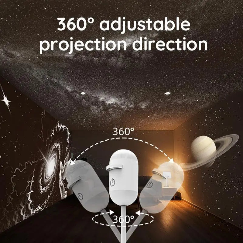 2-in-1 USB Galaxy Projector Night Light - Stunning Starry Sky Atmosphere for Home, Rechargeable & Compact Design!