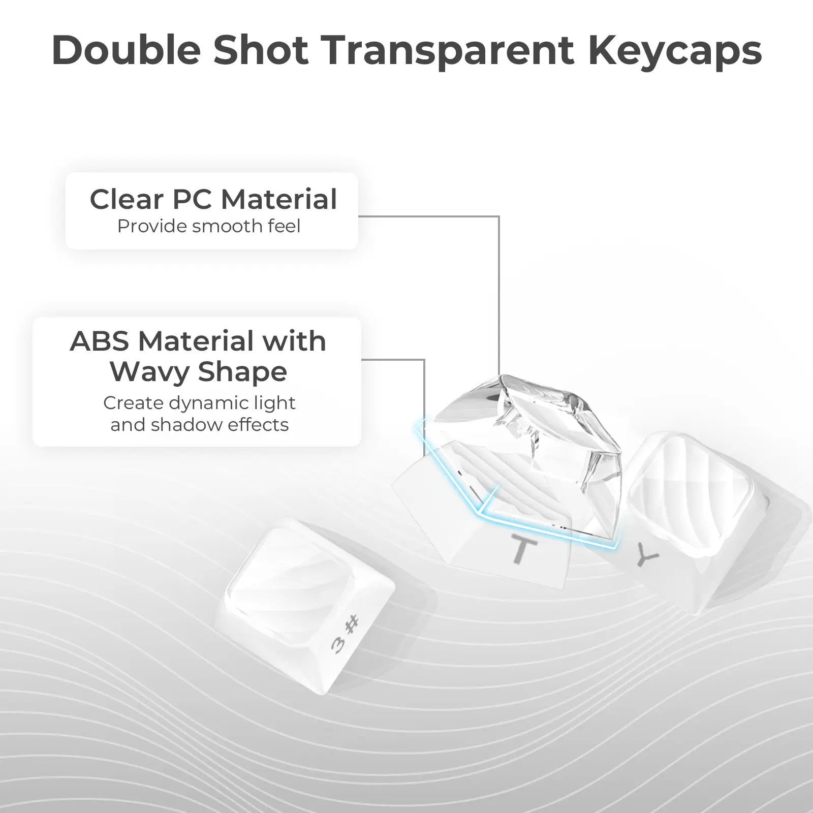 XVX Magic Wave 136-Key Crystal Ice-Cube Keycap Set - Stylish White/Pink/Blue Transparent Side-Print for Gaming and Aesthetic Girl Setups (Keyboard Not Included)