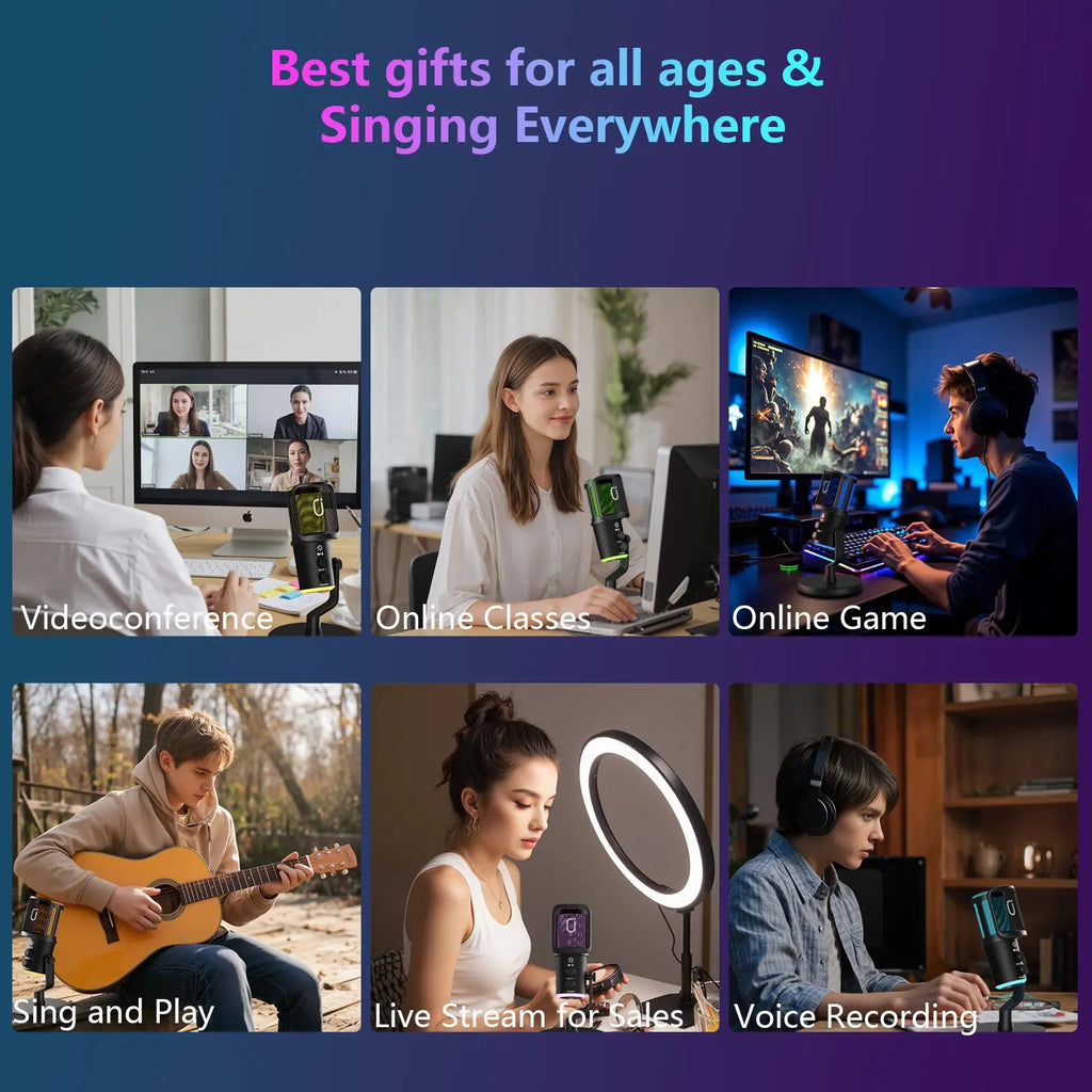 JYX U120 RGB Streaming Gaming Microphone - One-Tap Mute, Headphone Jack, Perfect for PC, Mac, PS5 & PS4 - Ideal for Streaming, Podcasting & Outdoor Fun - Durable & Compact Design - Perfect Father's Day Gift!