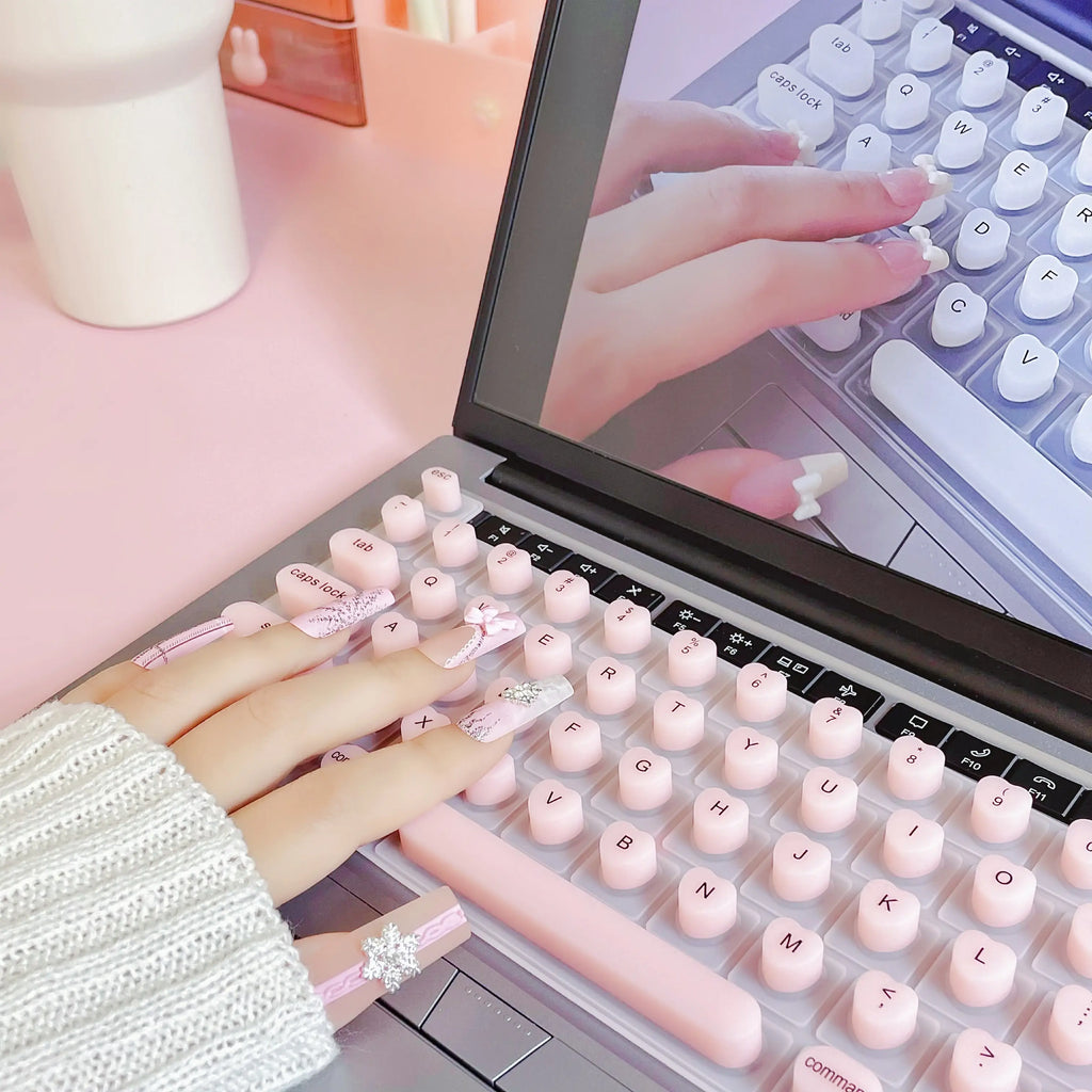 Nadytype Keyboard Sticker ,For Laptop or Desktop Keyboard, Silicon Riser Gift for Women Girls Pastel Color Pink