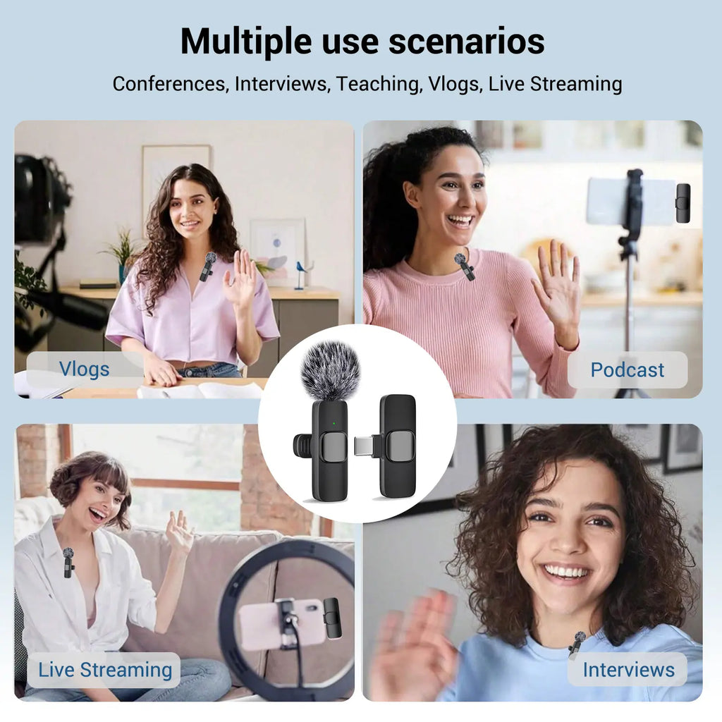 Wireless Mini Lavalier Microphone for iPhone, iPad, and Android - Noise-Cancelling Plug-and-Play Lapel Mic, USB-Rechargeable for Short-Video Platforms, Vlogs, and Live Streaming