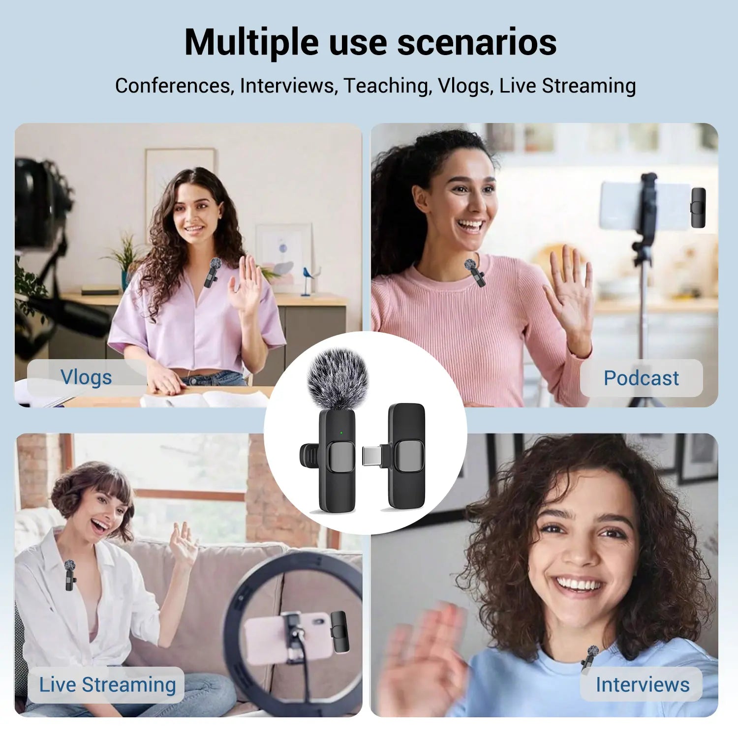 Wireless Mini Lavalier Microphone for iPhone, iPad, and Android - Noise-Cancelling Plug-and-Play Lapel Mic, USB-Rechargeable for Short-Video Platforms, Vlogs, and Live Streaming