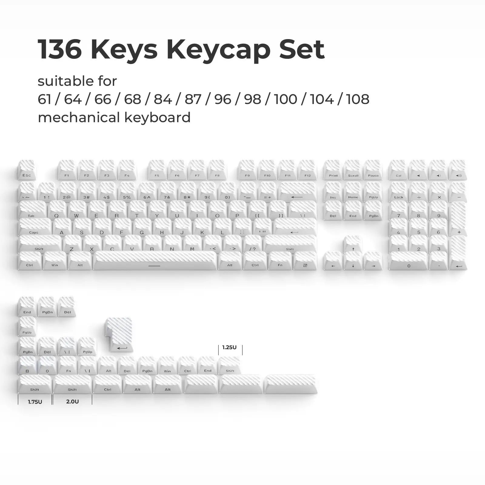 XVX Magic Wave 136-Key Crystal Ice-Cube Keycap Set - Stylish White/Pink/Blue Transparent Side-Print for Gaming and Aesthetic Girl Setups (Keyboard Not Included)