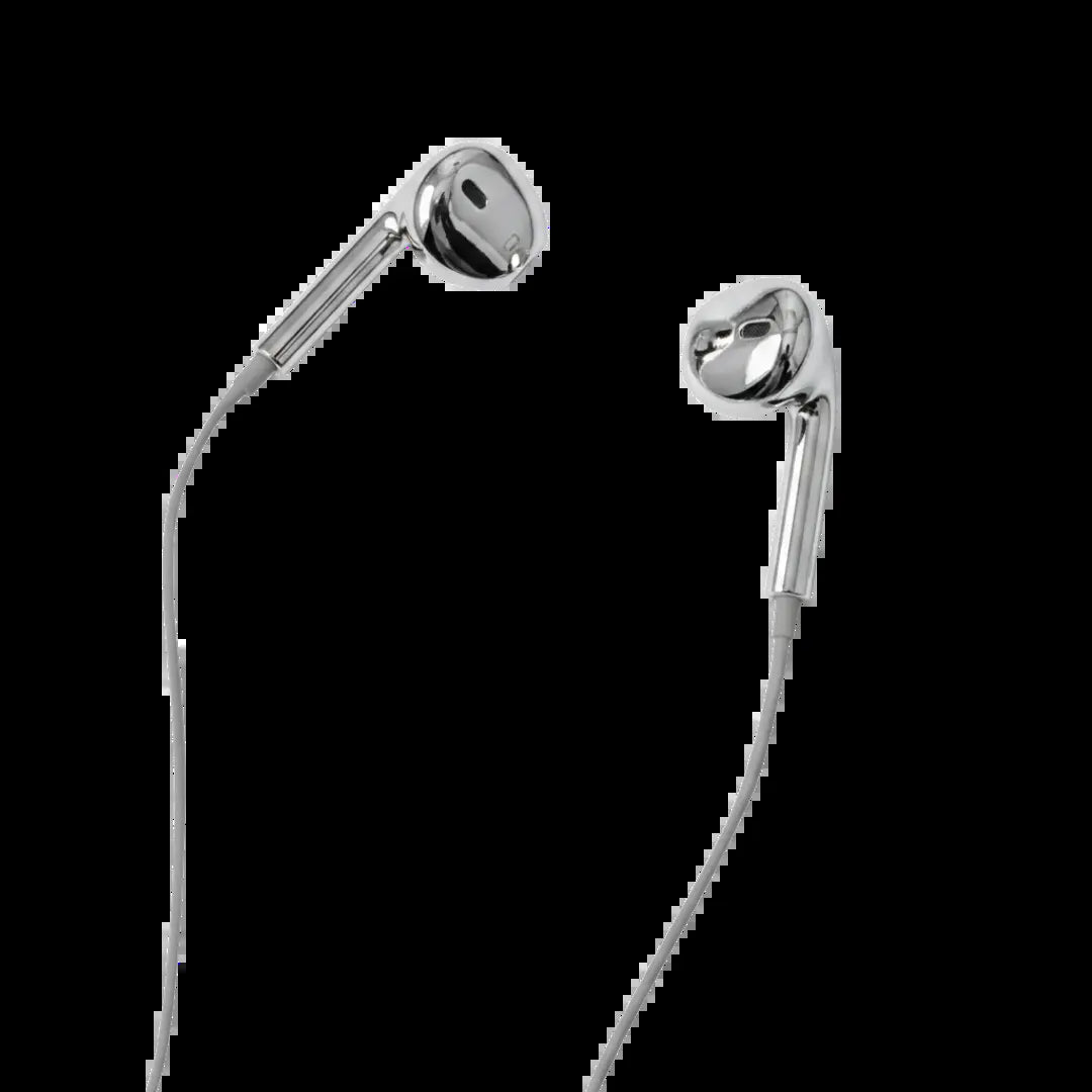 Stylish Metallic Wired Earbuds for iPhone - Chrome Gold & Blue Silver Aesthetic