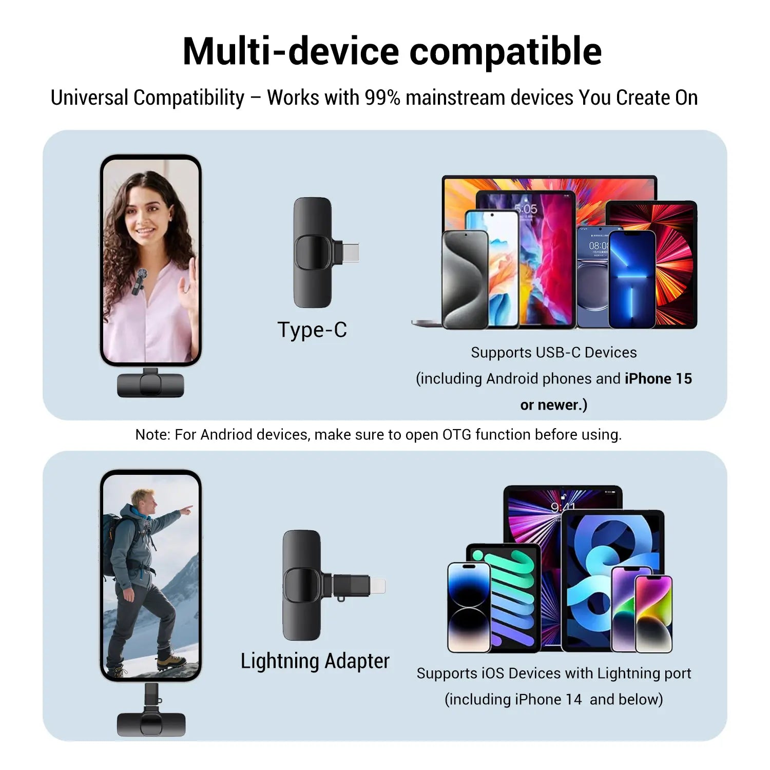 Wireless Mini Lavalier Microphone for iPhone, iPad, and Android - Noise-Cancelling Plug-and-Play Lapel Mic, USB-Rechargeable for Short-Video Platforms, Vlogs, and Live Streaming