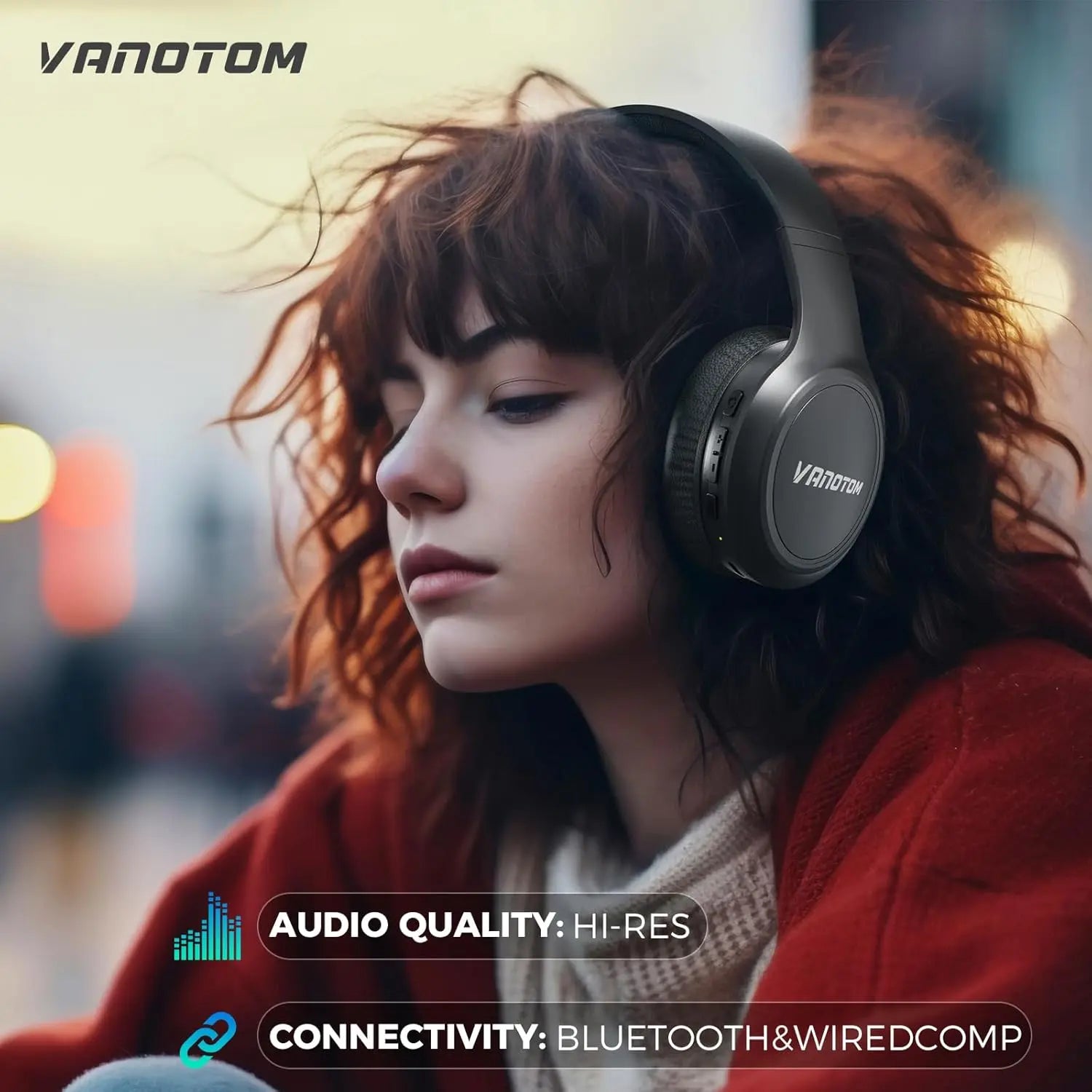VANOTOM Wireless Bluetooth Headphones - Foldable Over-Ear Headset for Gaming, Music & Calls - Perfect Gift for Halloween & Christmas - Ideal for Outdoor Fun & Summer Vibes