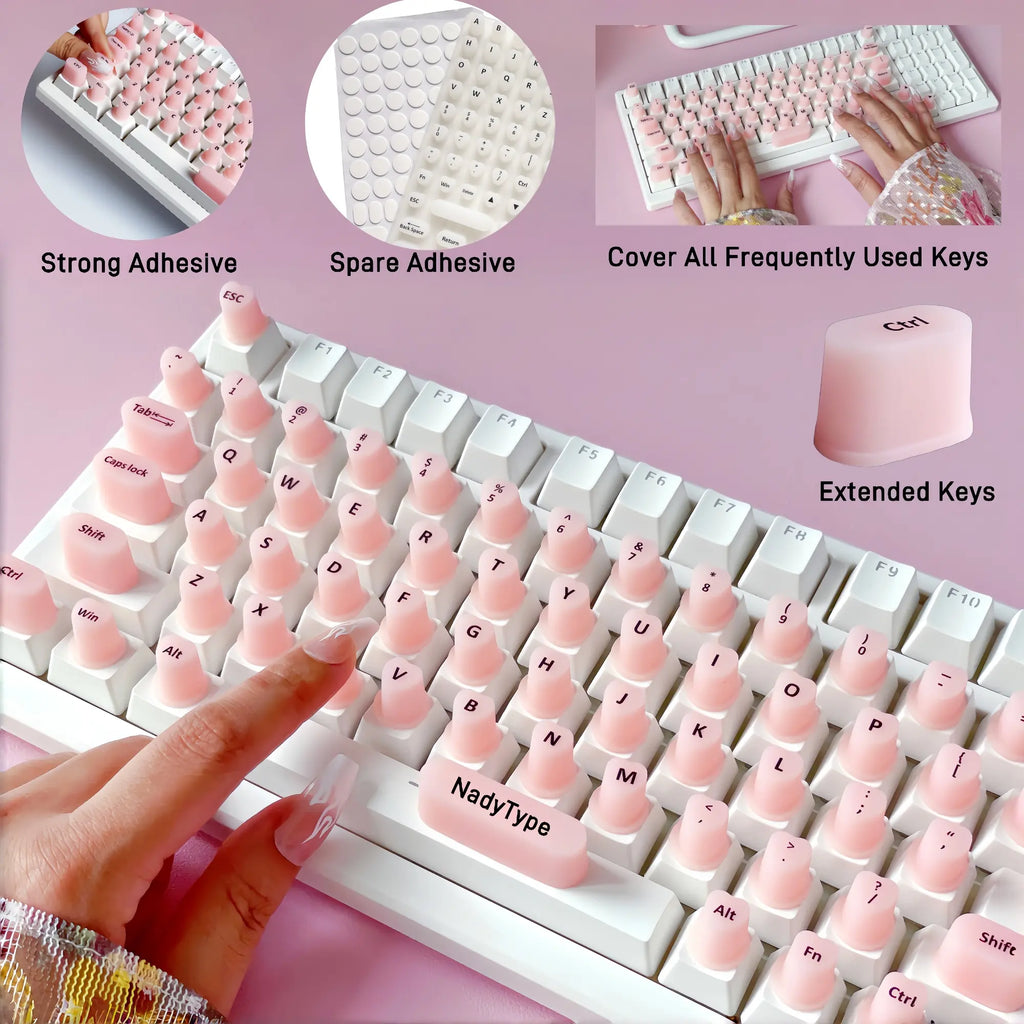 Nadytype Keyboard Sticker ,For Laptop or Desktop Keyboard, Silicon Riser Gift for Women Girls Pastel Color Pink