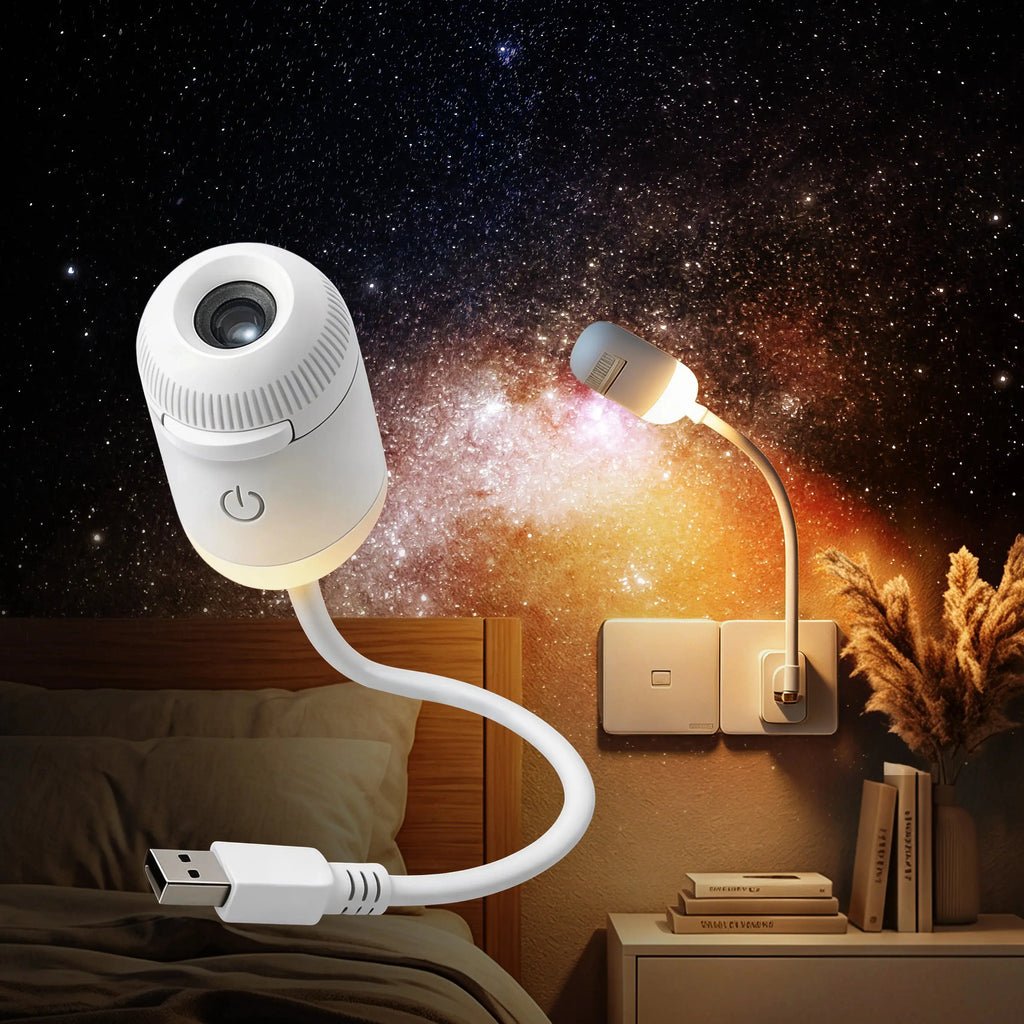 2-in-1 USB Galaxy Projector Night Light - Stunning Starry Sky Atmosphere for Home, Rechargeable & Compact Design!