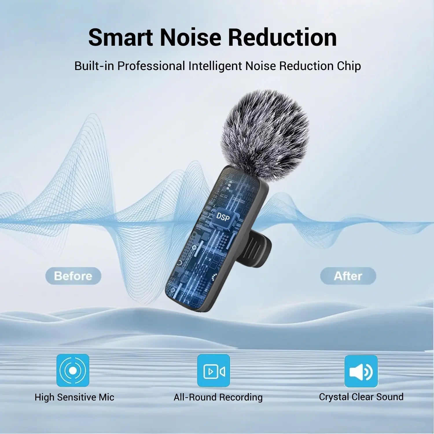 Wireless Mini Lavalier Microphone for iPhone, iPad, and Android - Noise-Cancelling Plug-and-Play Lapel Mic, USB-Rechargeable for Short-Video Platforms, Vlogs, and Live Streaming