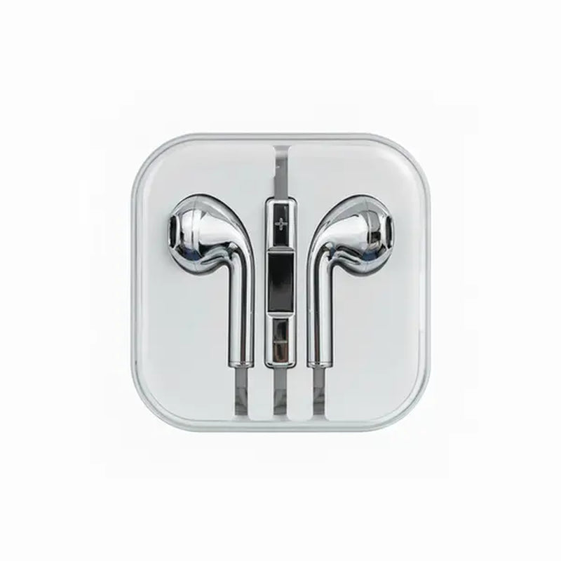 Stylish Metallic Wired Earbuds for iPhone - Chrome Gold & Blue Silver Aesthetic