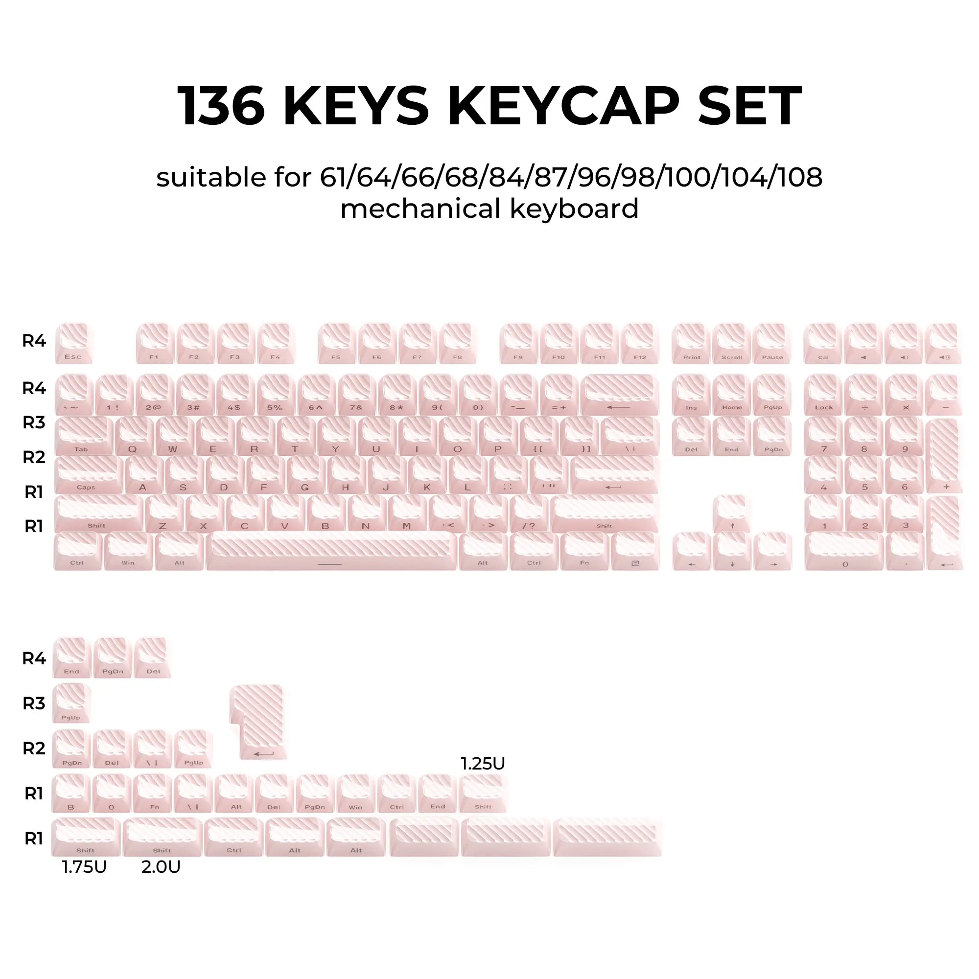 XVX Magic Wave 136-Key Crystal Ice-Cube Keycap Set - Stylish White/Pink/Blue Transparent Side-Print for Gaming and Aesthetic Girl Setups (Keyboard Not Included)