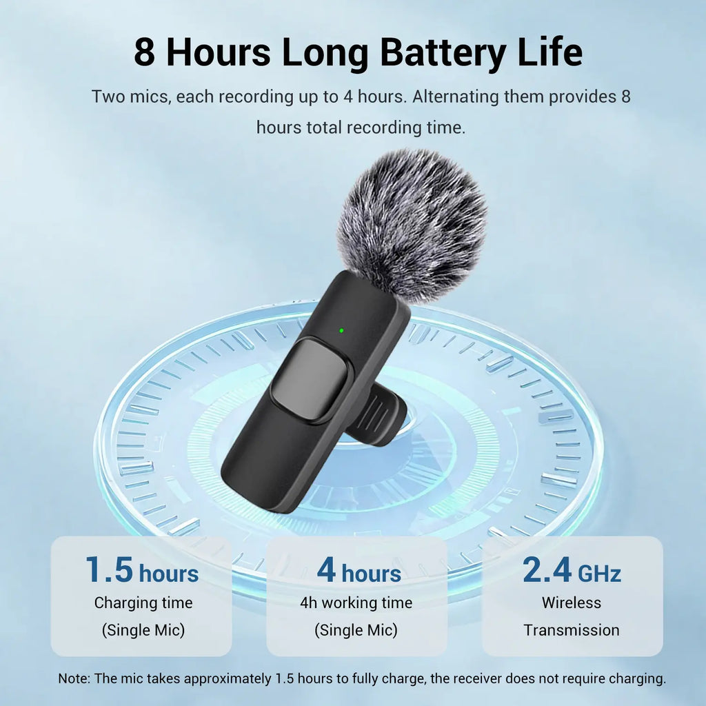 Wireless Mini Lavalier Microphone for iPhone, iPad, and Android - Noise-Cancelling Plug-and-Play Lapel Mic, USB-Rechargeable for Short-Video Platforms, Vlogs, and Live Streaming