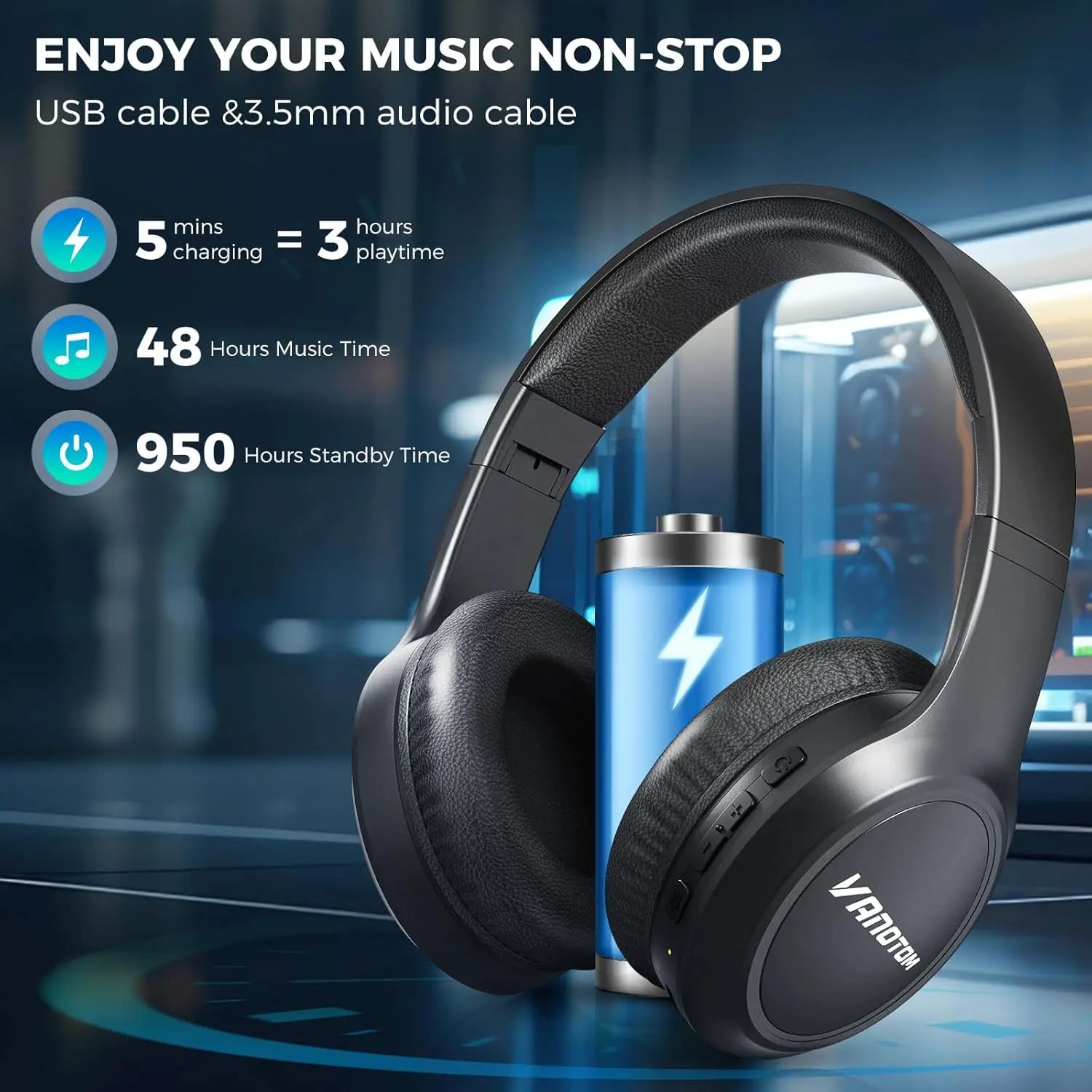 VANOTOM Wireless Bluetooth Headphones - Foldable Over-Ear Headset for Gaming, Music & Calls - Perfect Gift for Halloween & Christmas - Ideal for Outdoor Fun & Summer Vibes